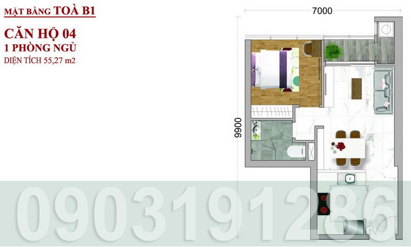 Căn hộ Sunwah Pearl Bình Thạnh cho thuê tầng 21 toà B1 nội thất full 1 phòng ngủ